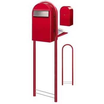 Brievenbus Bobi Grande Back Helderrood + statief