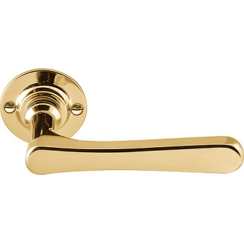 Deurkruk Timeless 1935GRR50 rond rozet geveerd messing ongelakt 