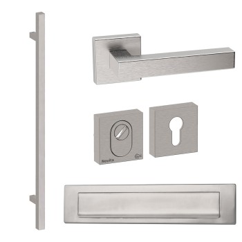 Voordeurset vierkant met greep Toronto 1160mm en deurkruk Geneve Inox