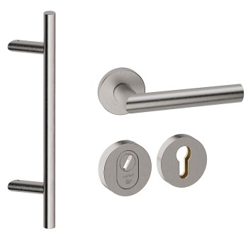 Voordeurset rond met schuine greep Frankfurt Inox