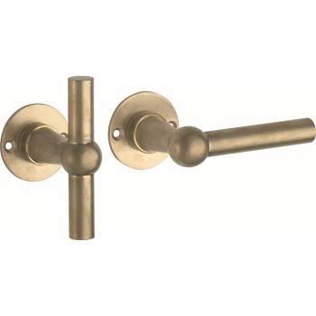 Deurkruk Chemin de Fer TL combi 100mm rond rozet messing getrommeld ongelakt